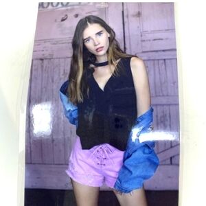 NEW En Creme Pink Barbie Core Distressed Denim Shorts Size Large